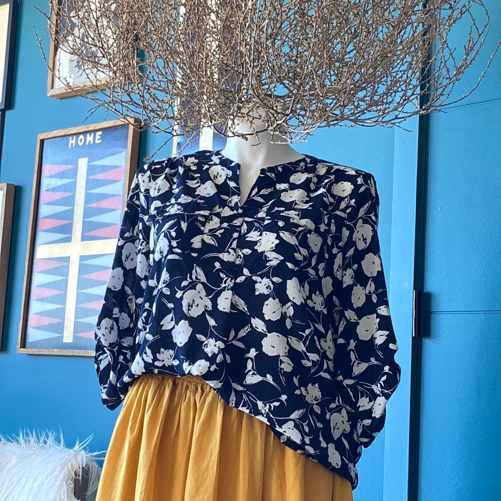 Navy and white blouse
